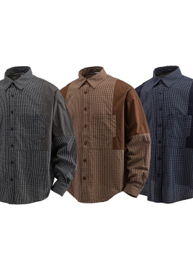 【品牌折扣】BEAMS NNDS衬衣衫春秋男女格子撞色拼接宽松休闲长袖