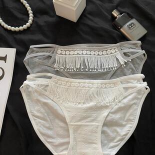 民族风文艺流苏立体小花透气棉性感缕空细带高开叉女士三角内裤