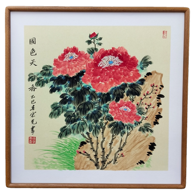 纯手绘国画牡丹富贵图新中式客厅玄关电表箱过道办公室装饰挂字画