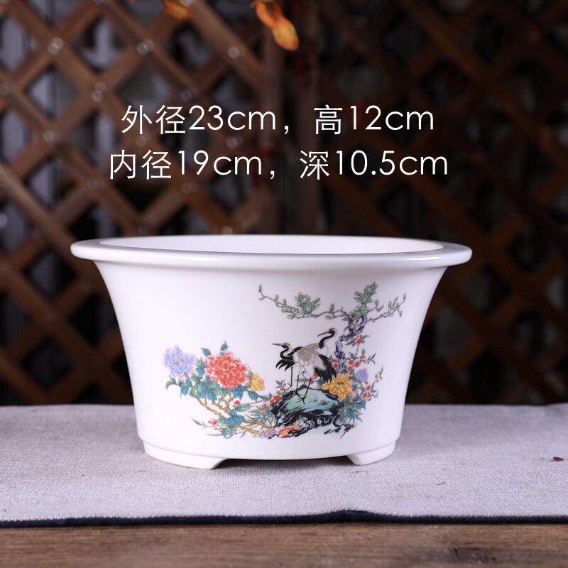 精品陶瓷釉盆大号绿植盆景花卉CY03#平口大收腰中式贴画透气