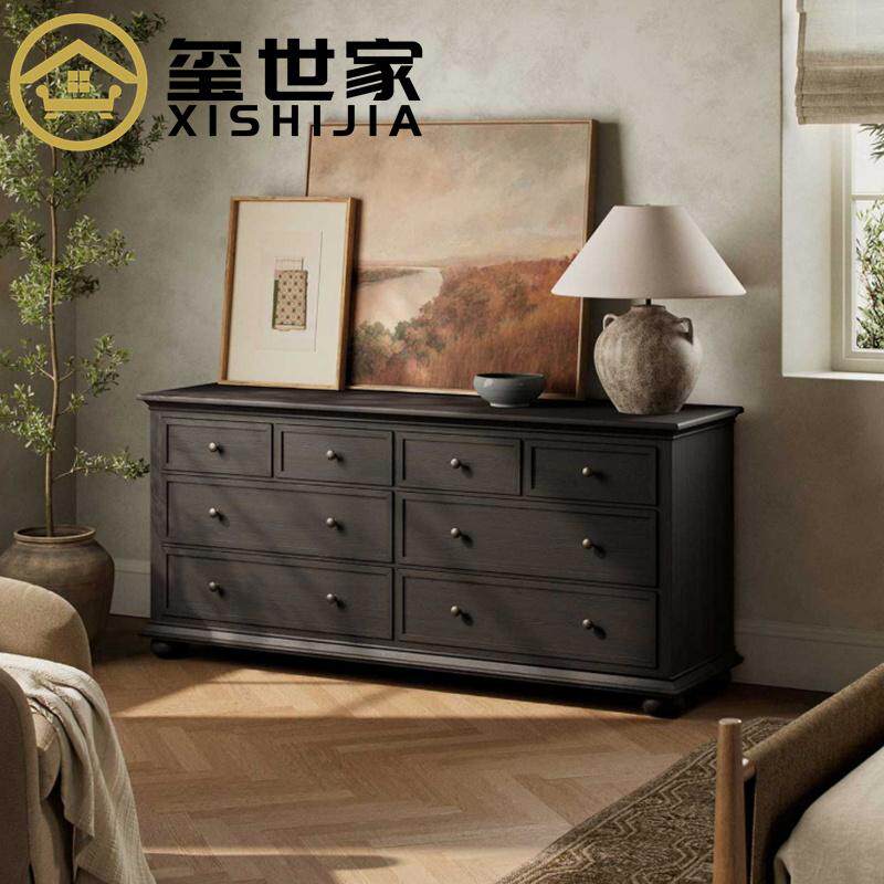 美式乡村复古全实木八斗柜卧室实木多抽储物柜小户型玄关柜可定制
