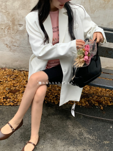 hh原创设计中长款翻领西装外套白色宽松上衣26春季新款大码男女装