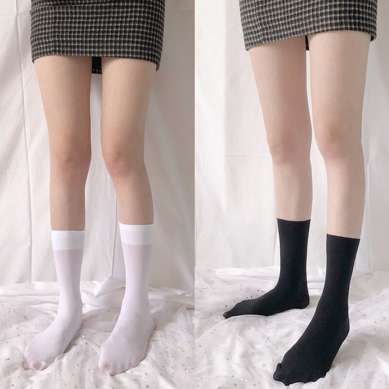 天鹅绒中筒袜简约jk制服袜夏季薄款小腿袜日本学生袜丝袜堆堆袜膝
