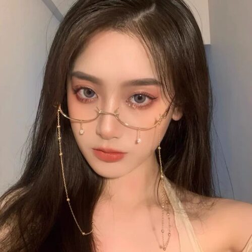 眼镜架下半框水滴ins女带链条