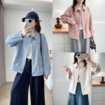 大码女装遮肚子时尚显瘦工装翻领外套女秋季减龄休闲夹克上衣2312