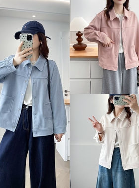 大码女装遮肚子时尚显瘦工装翻领外套女秋季减龄休闲夹克上衣2312