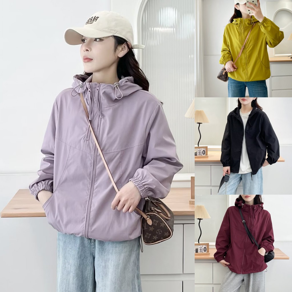 大橘子大码 胖mm时尚百搭运动连帽冲锋衣外套女春季宽松休闲上衣