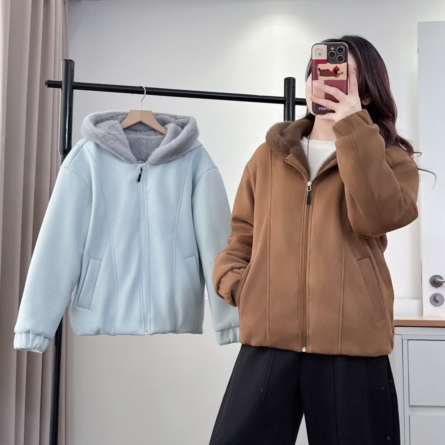 大码女装遮肚子韩系连帽毛领棉服女宽松显瘦冬季夹棉外套棉衣028