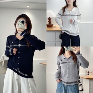 大码女装遮肚子胖mm秋款韩系POLO领气质百搭显瘦长袖针织开衫1407