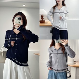 大码女装遮肚子胖mm秋款韩系POLO领气质百搭显瘦长袖针织开衫1407