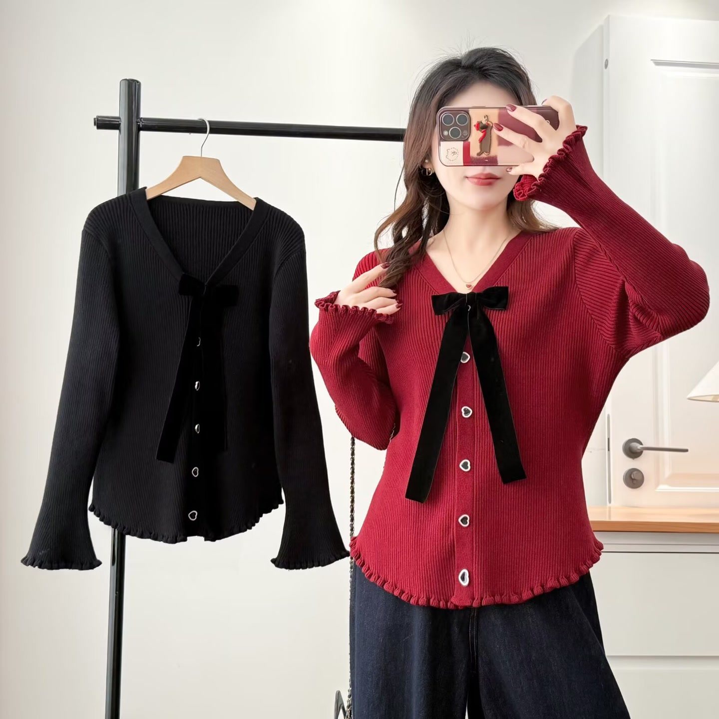 大码女装遮肚子法式温柔风蝴蝶结V领针织衫木耳边喇叭袖毛衣开衫,女装/女士精品,大码内搭,淘宝优惠券,粉丝福利购,淘宝优惠卷