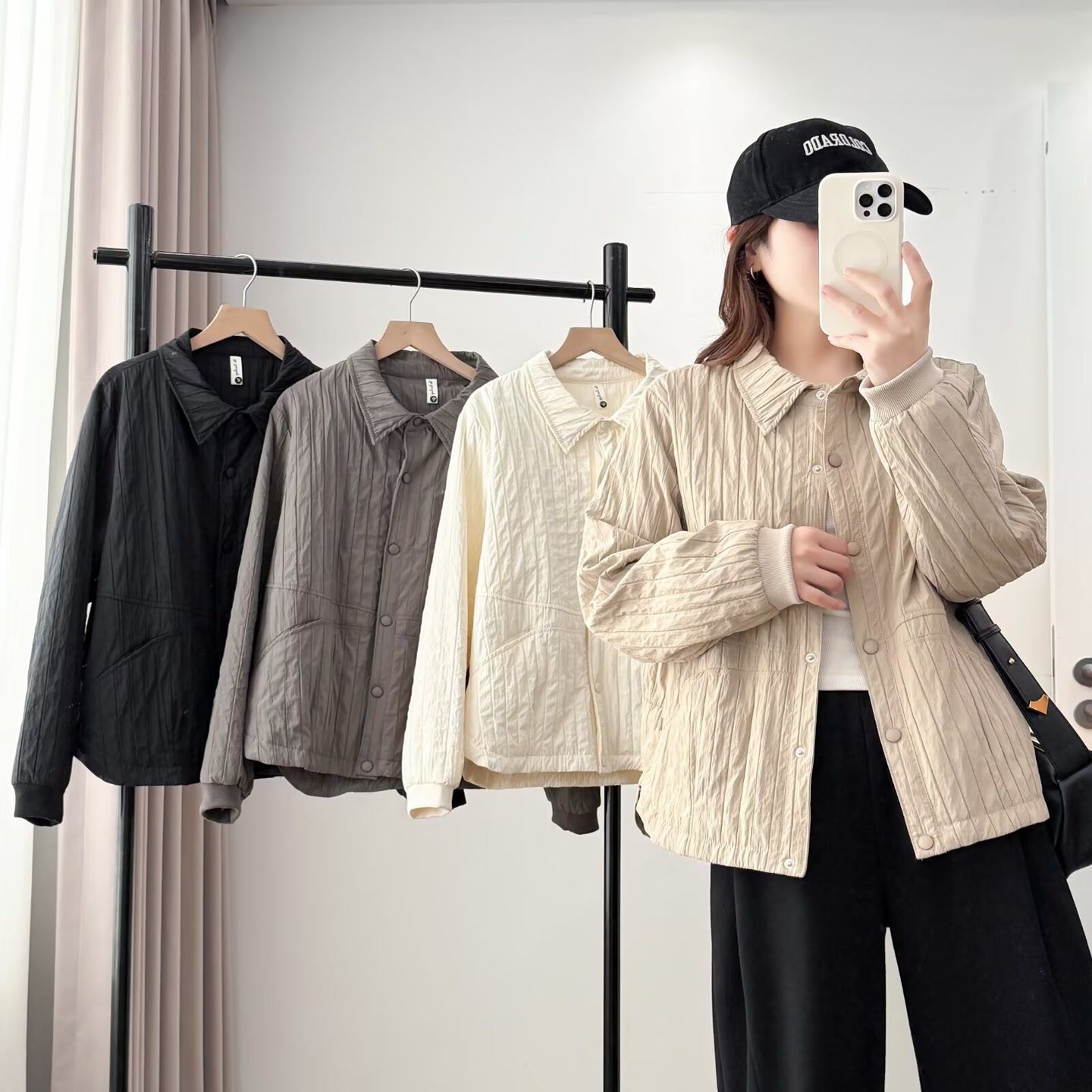 大码女装遮肚子胖mm秋冬款韩版洋气单排扣坑条翻领棉服外套潮542