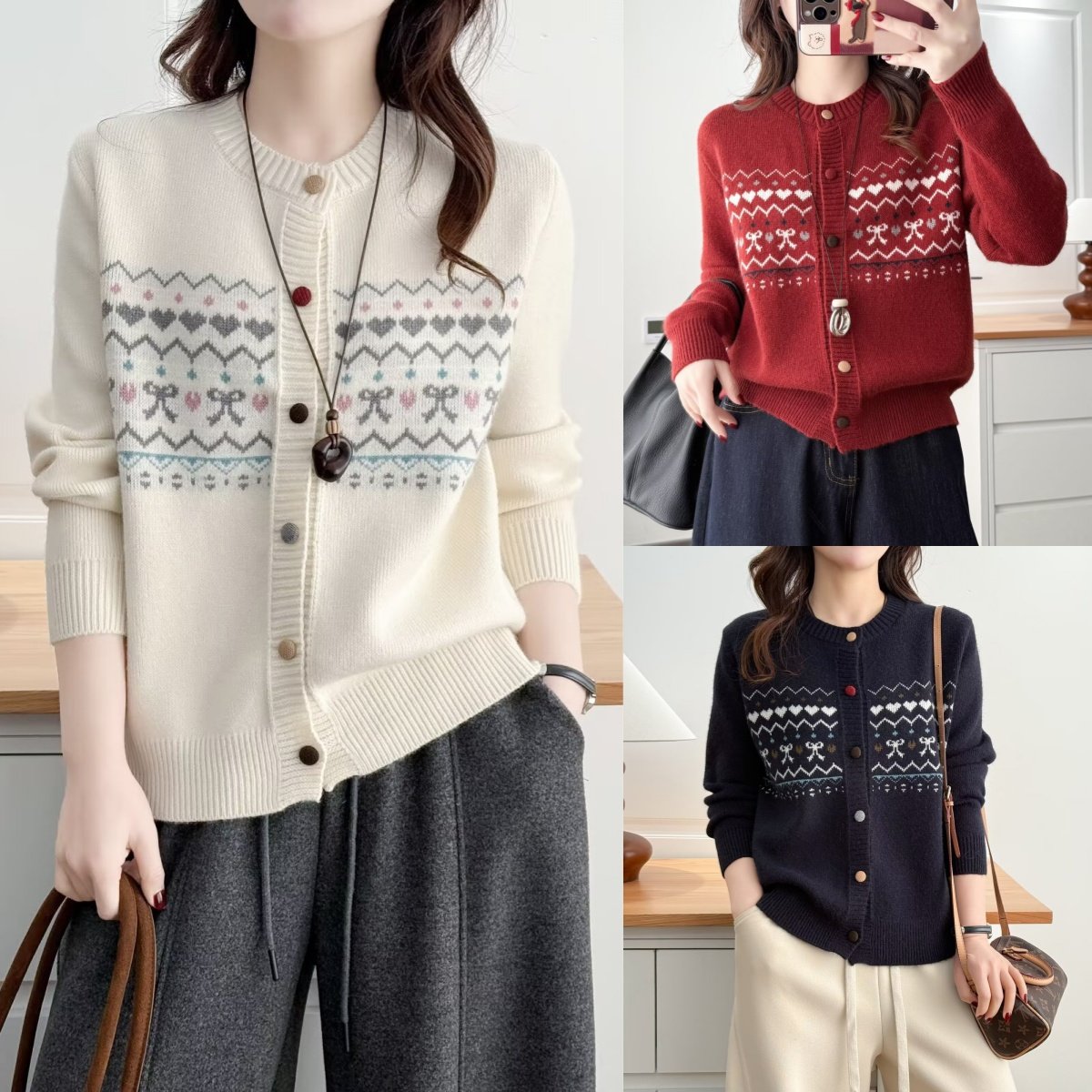 大码女装遮肚子韩系复古提花针织开衫百搭宽松毛衣外套上衣6395,女装/女士精品,大码内搭,淘宝优惠券,粉丝福利购,淘宝优惠卷