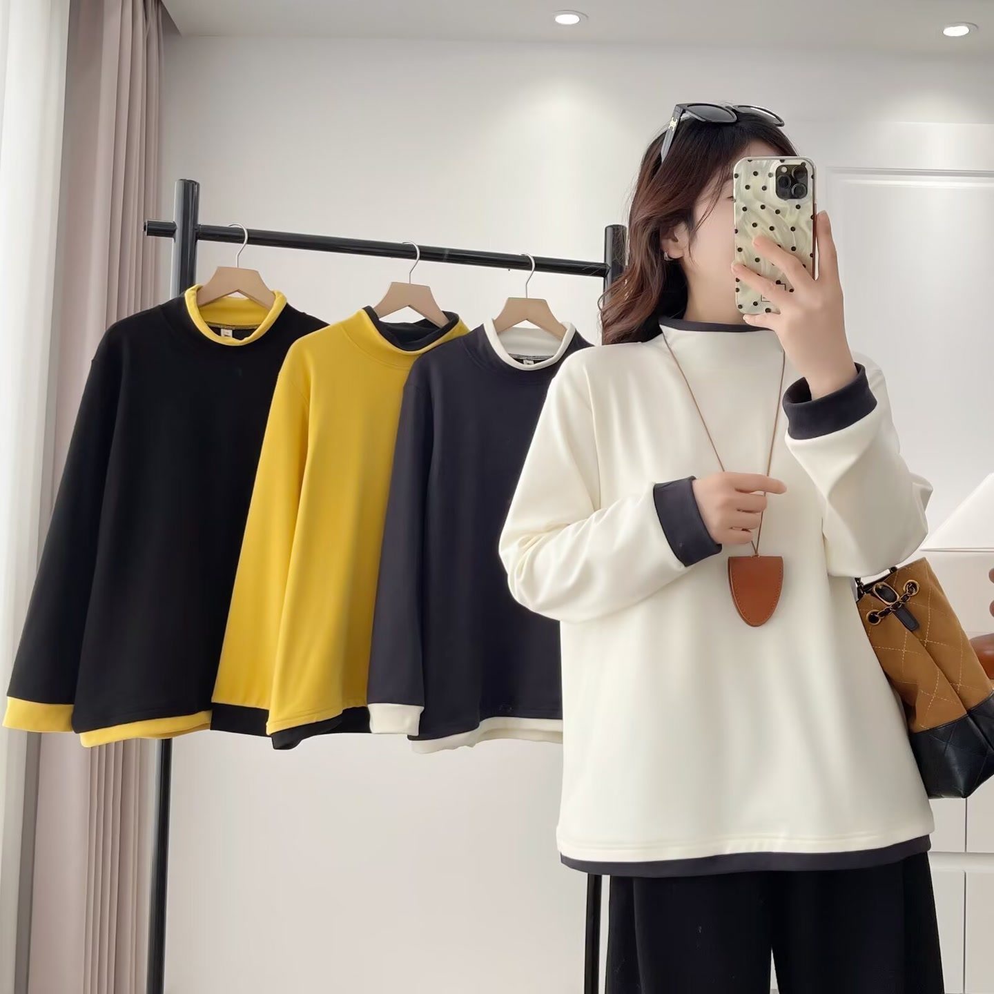 大码女装遮肚子秋冬百搭双面德绒撞色半高领加绒打底衫T恤女L937,女装/女士精品,大码内搭,淘宝优惠券,粉丝福利购,淘宝优惠卷