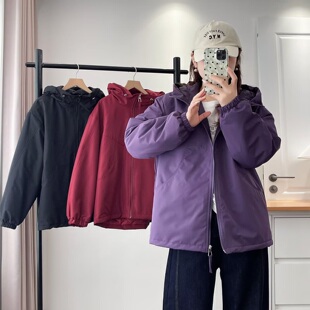 宽松百搭休闲保暖连帽棉服外套女981 遮肚子胖mm秋冬新款 大码 女装