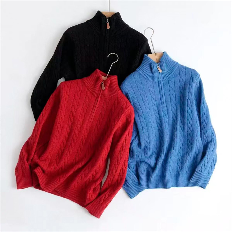 大码女装遮肚子秋冬宽松慵懒风纯色毛衣针织衫半拉链高领上衣7760