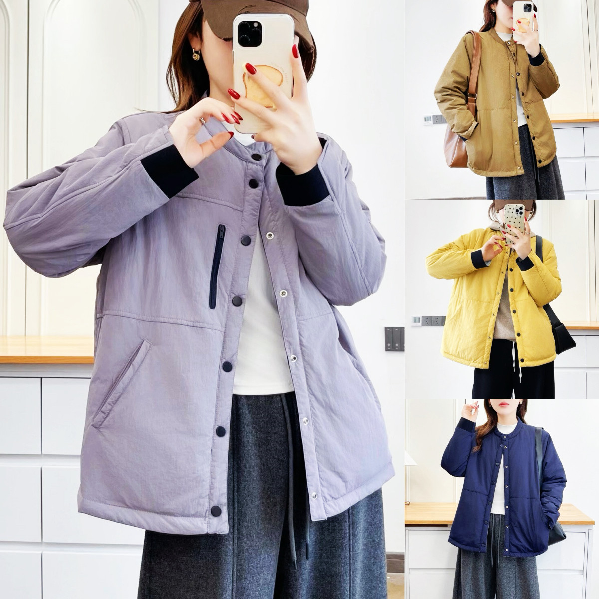 韩版时尚两面穿轻薄保暖棉服外套
