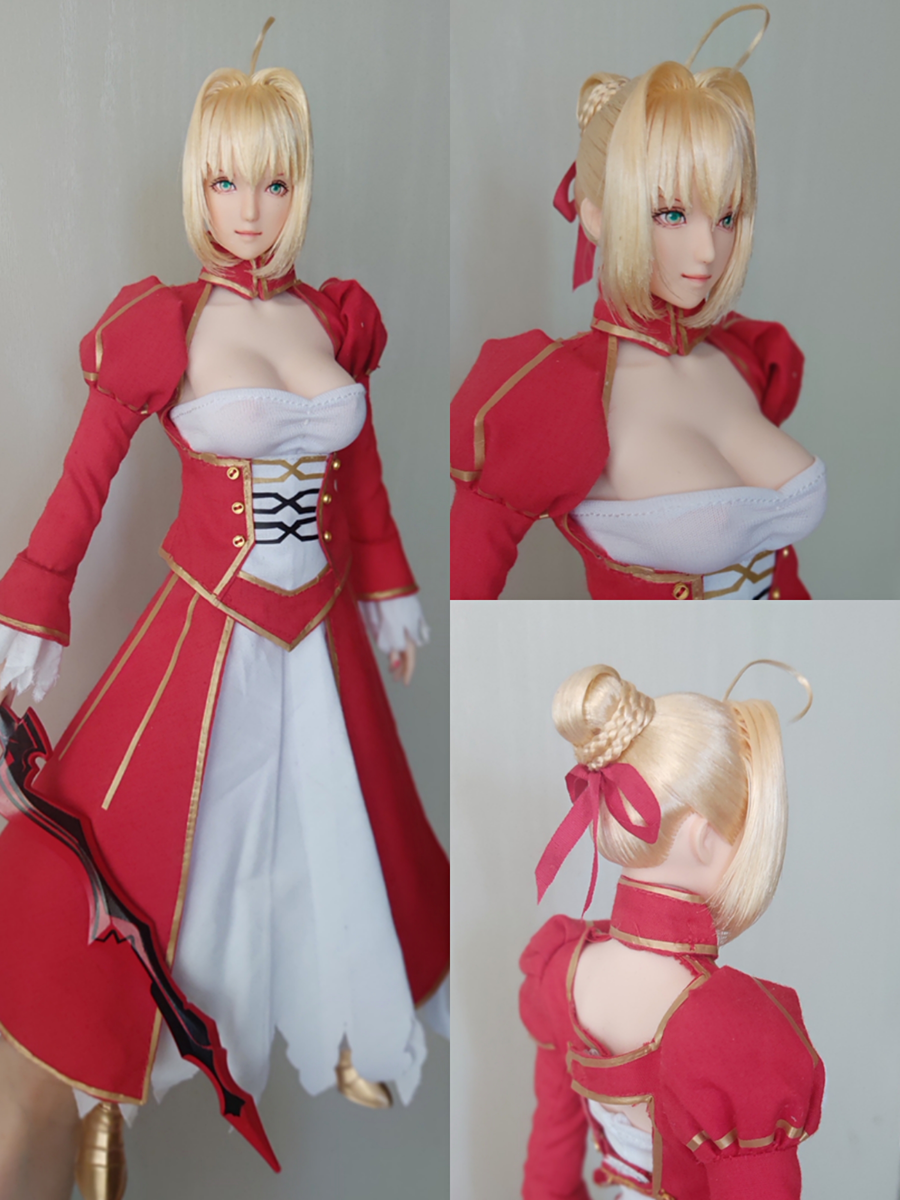 FGO FATE 红saber 尼禄 吾王 可动手办人偶ob植发头