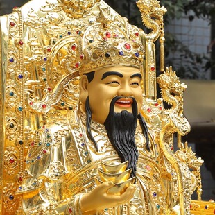 台湾纯铜贴金财神爷摆件家居店铺招财文财神公司开业佛像神像坐像