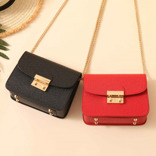 新款韩版简约百搭锁扣单肩女包