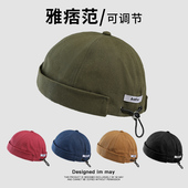 瓜皮帽子男士 大头围工装 潮牌复古地主帽雅痞无檐地痞帽女 款 秋季