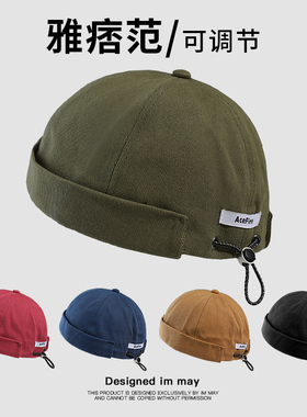 秋季款大头围工装瓜皮帽子男士潮牌复古地主帽雅痞无檐地痞帽女