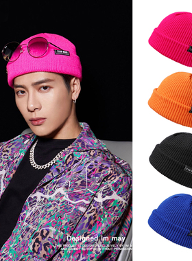 纯色针织帽短款王嘉尔同款帽子teamwang冷帽黑色潮男瓜皮帽显脸小