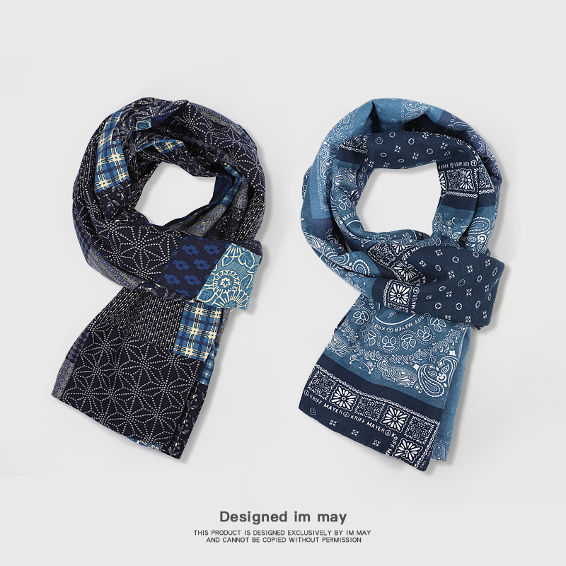 百搭复古文艺秋冬季围脖女阿美咔叽民族风腰果花棉麻男士围巾冬款