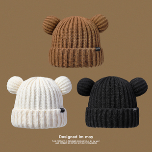 针织毛线帽 大圆脸适合 日系可爱加厚保暖小熊耳朵冬季 帽子女款