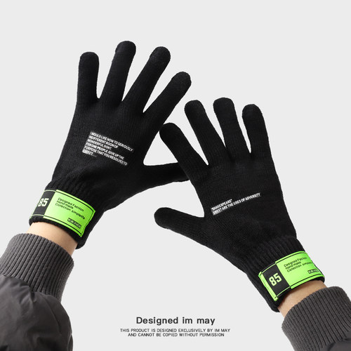 原创工装风针织保暖手套情侣男女