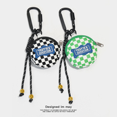 棋盘格mini耳机零钱包miu系男款 钥匙包迷你小包包挂件创意钥匙扣