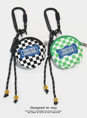 棋盘格mini耳机零钱包miu系男款钥匙包迷你小包包挂件创意钥匙扣