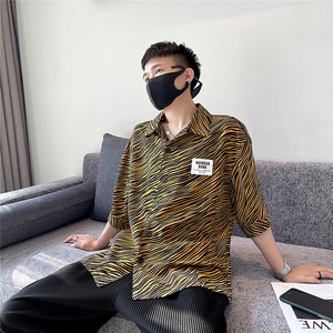 夏季新款带标印染花衬衫男长袖衬衣豹纹宽松A328-21302-P50控70图片