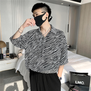 夏季新款印染花衬衫男长袖衬衣豹纹宽松A328-21301-P50控70图片