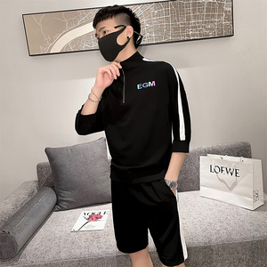 EGM半袖拉链T恤+短裤时尚套装休闲套装男A328-2072-P95控135图片