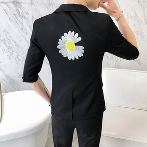 印花短袖西装无头风中袖西服西裤套装 A328-2056-P145图片