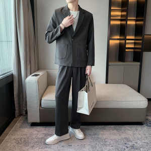 韩版气质秋季竖坑条纹西装套装男西服西裤a328-216103-P165控225图片
