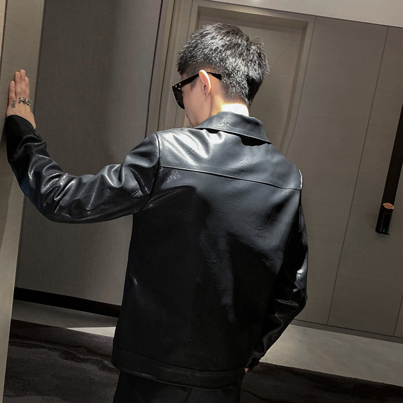 秋季新款黑色社会小伙风皮衣皮夹克男外套A328-21663-P125控165,男装皮衣,星座406