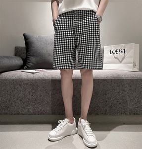 夏季宽松黑白格纹短裤男韩版轻熟百搭休闲裤A328-21099-P45控65图片