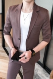 短袖西装无头风中袖西服西裤套装A328-2058-P145，男装西服套装，星座406