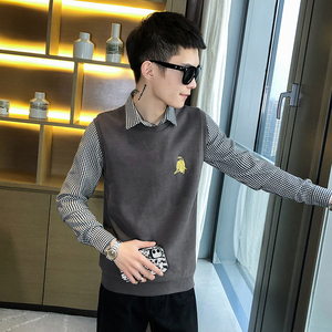 春秋季新款社会小伙拼接格子长袖卫衣外套 A328-21031-P65图片