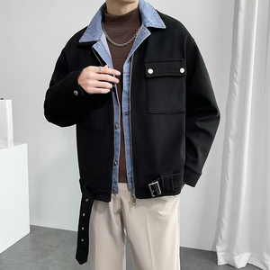 秋冬新款韩版假两件呢料外套呢子外套男潮A328-21782-P180控245图片