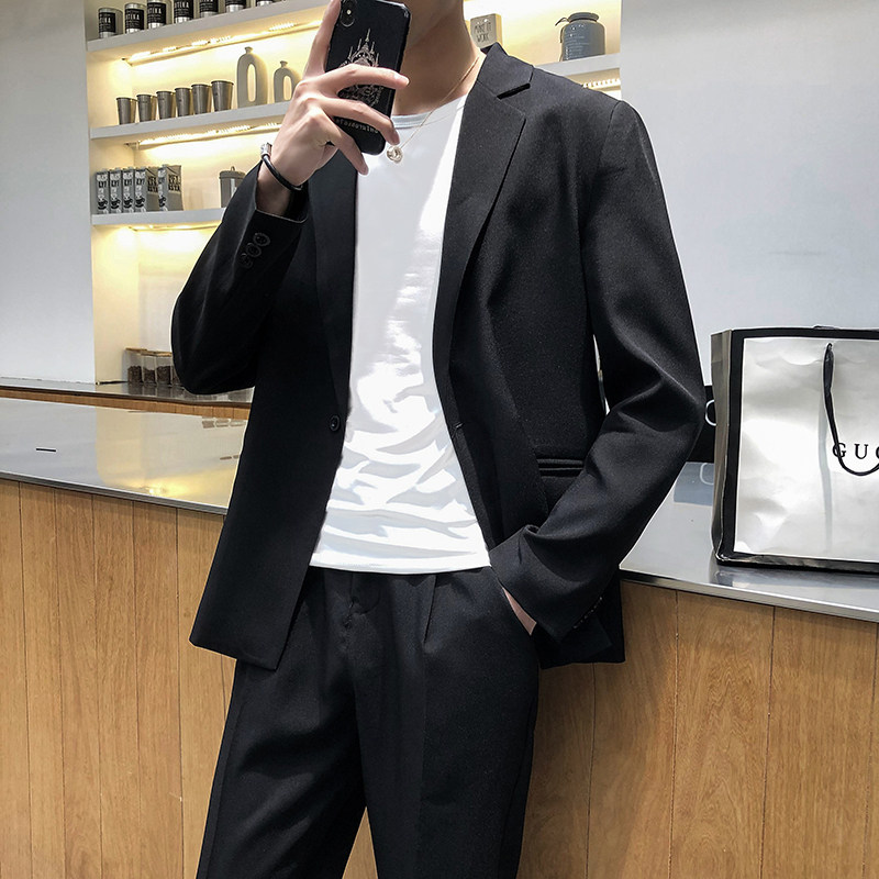 秋冬季新款纯色宽版西装套装无头风大码西服西裤A328-20322-P165,男装西服套装,星座406
