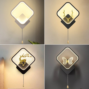 带开关壁灯卧室床头壁灯带拉线开关室内儿童房背景墙楼梯过道壁灯