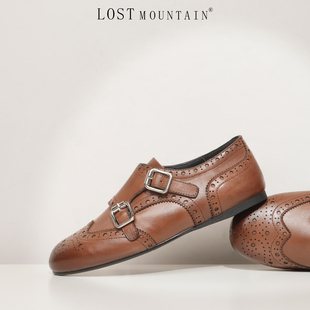 孤山定制英伦黑色小皮鞋中性风大码雕花单鞋女2025新款圆头德比鞋