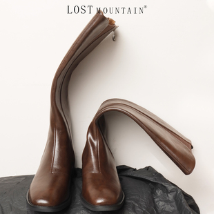 孤山定制手工真皮高筒靴弹力平底瘦瘦靴女2024新款圆头大码长靴子