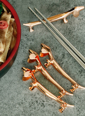 酒店餐厅日式筷子架托黑色金色创意动物轻奢放刀叉汤匙收纳摆台