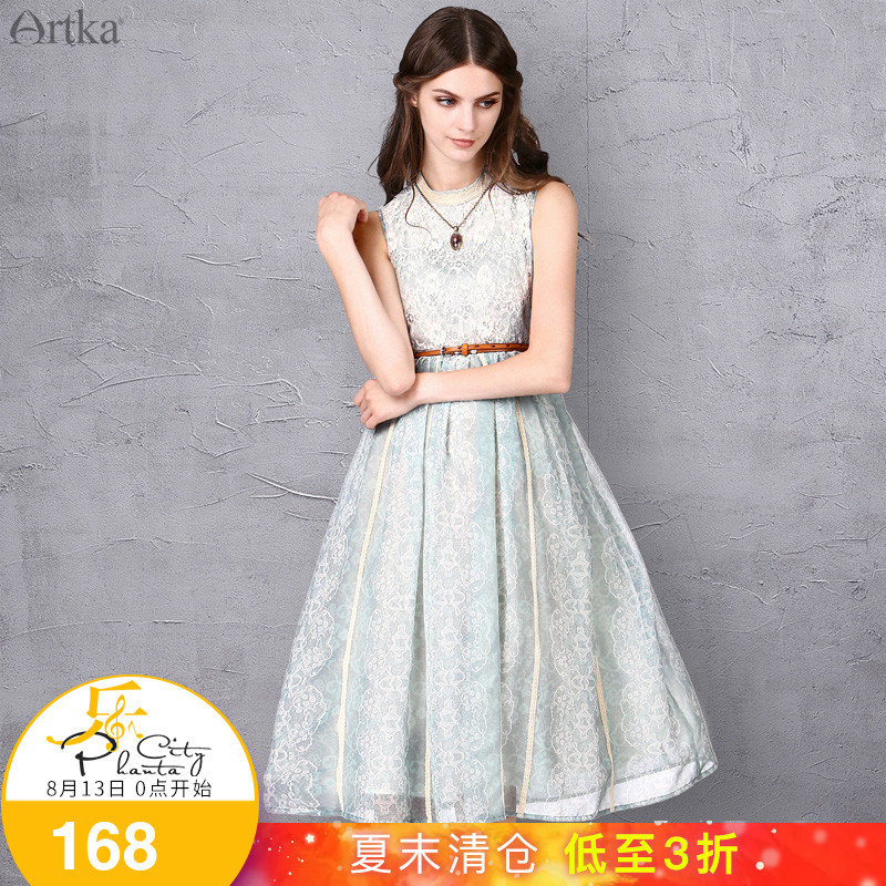 Artka°¢¿¨ÒÁÀöɯ°×ÏÄ×°¸´¹ÅÀÙË¿¸ßÑüÐÞÉíÎÞÐäÖг¤Á¬ÒÂȹLA18151X