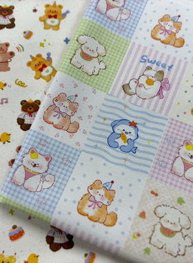 全棉8安帆布和府绸高密拼布狗狗黄油小熊卡通外套桌布包包背带裤