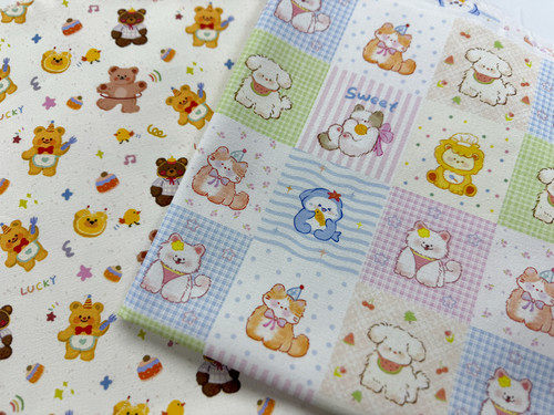 全棉8安帆布高密拼布狗狗黄油小熊卡通外套桌布包包背带裤布料